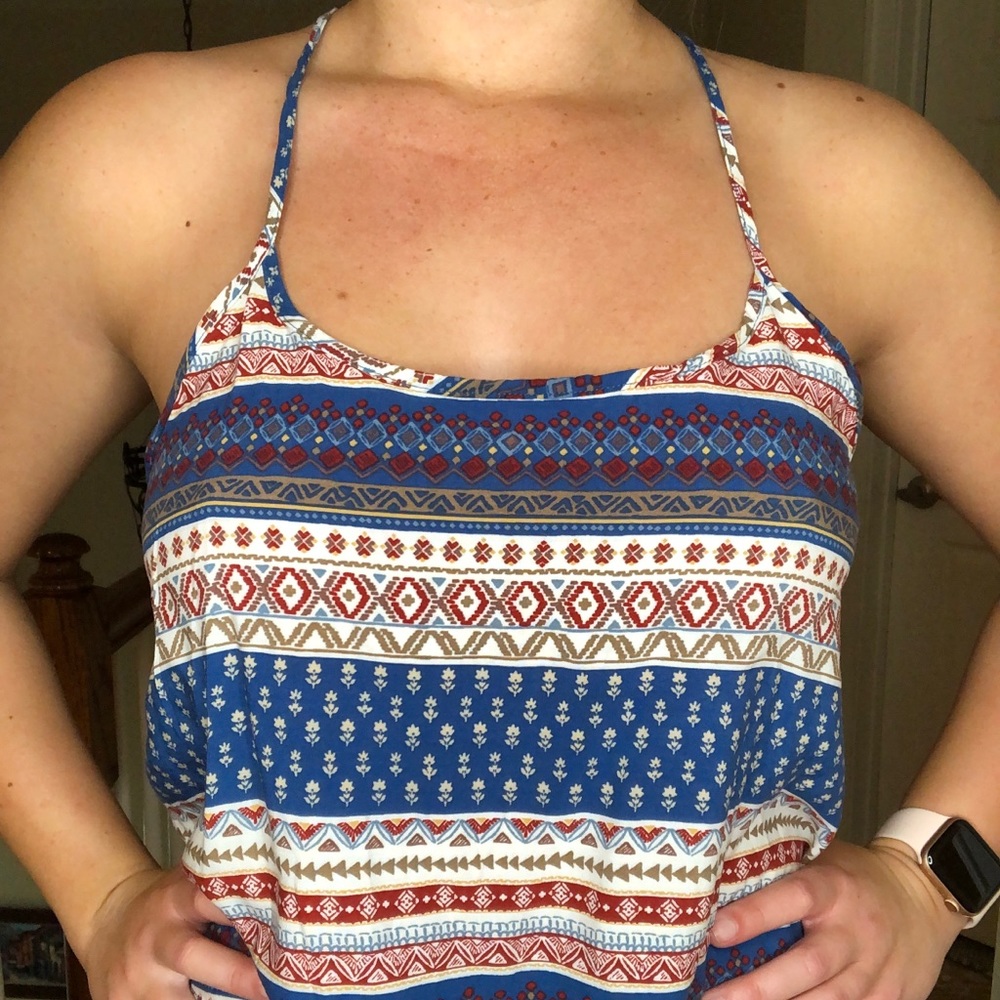 Woven top/cami s cream/blue